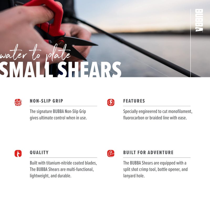 BUBBA Small Shears Fishing Tool With Micro-Serrated Blades & Split Shot Crimp Tool - Bottle Opener & Lanyard Hole - Image 4